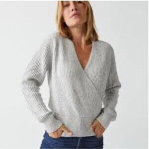 NWT SP MICHAEL STARS Laurel grey sparkle detail woman surplice Wrap rib sweater